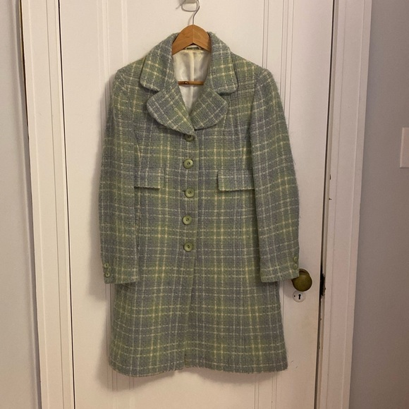 Wool & Mohair Coat - Blue, green and cream check - Picture 1 of 4